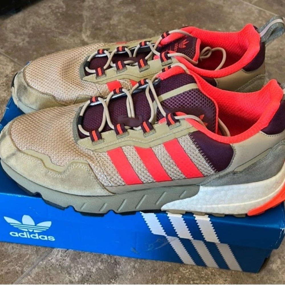Adidas ZX 1K Boost Seasonality Beige Tone Victory Crimson H00429 Men's Size 12